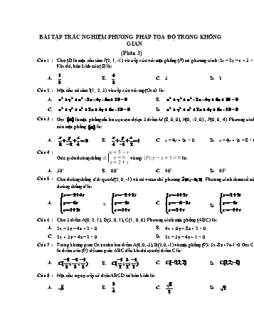 Bài tập trắc nghiệm Toán Lớp 12 - Phần 3: Phương pháp tọa độ trong không gian (Có đáp án)
