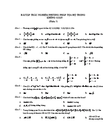 Bài tập trắc nghiệm Toán Lớp 12 - Phần 5: Phương pháp tọa độ trong không gian (Có đáp án)