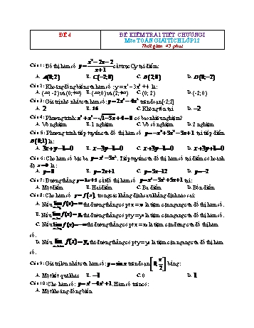 Đề kiểm tra 1 tiết Giải tích Lớp 12 - Chương 1 - Đề 4 (Có đáp án)