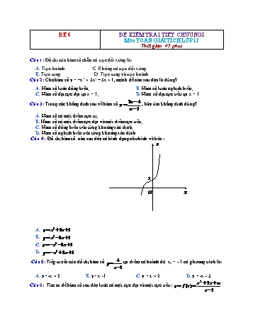 Đề kiểm tra 1 tiết Giải tích Lớp 12 - Chương 1 - Đề 6 (Có đáp án)