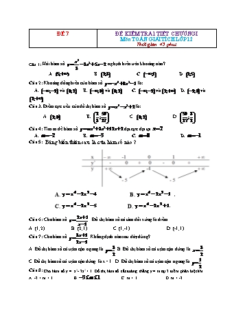 Đề kiểm tra 1 tiết Giải tích Lớp 12 - Chương 1 - Đề 7 (Có đáp án)