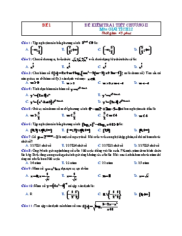 Đề kiểm tra 1 tiết Giải tích Lớp 12 - Chương 2 - Đề 1 (Có đáp án)