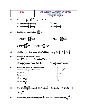 Đề kiểm tra 1 tiết Giải tích Lớp 12 - Chương 2 - Đề 3 (Có đáp án)