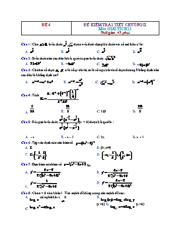 Đề kiểm tra 1 tiết Giải tích Lớp 12 - Chương 2 - Đề 4 (Có đáp án)
