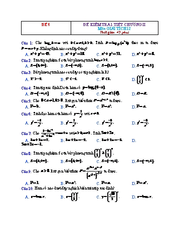 Đề kiểm tra 1 tiết Giải tích Lớp 12 - Chương 2 - Đề 6 (Có đáp án)