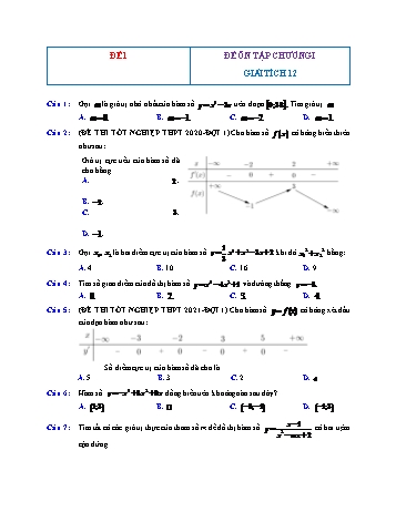Đề ôn tập Giải tích Lớp 12 - Chương 1 - Đề 1 (Có đáp án)
