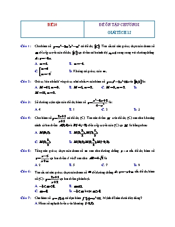Đề ôn tập Giải tích Lớp 12 - Chương 1 - Đề 10 (Có đáp án)