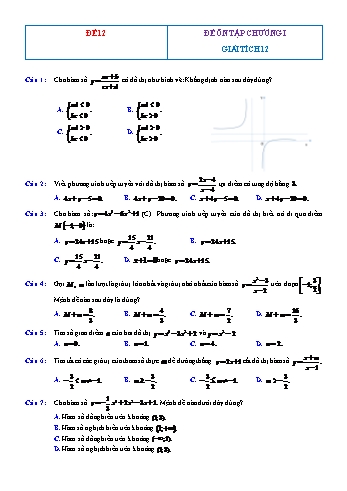 Đề ôn tập Giải tích Lớp 12 - Chương 1 - Đề 12 (Có đáp án)