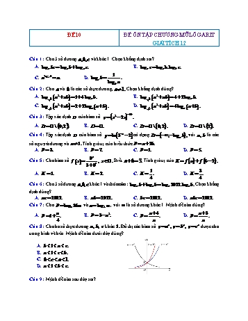 Đề ôn tập Giải tích Lớp 12 - Mũ Lôgarit - Đề 10 (Có đáp án)