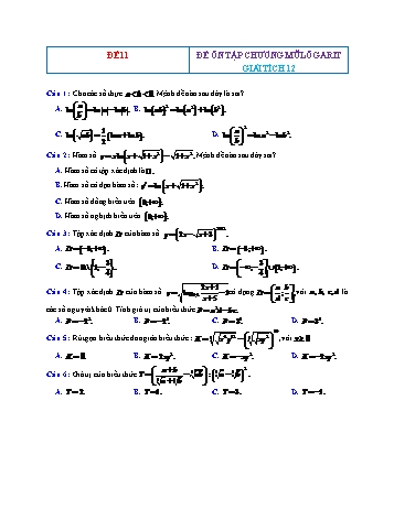 Đề ôn tập Giải tích Lớp 12 - Mũ Lôgarit - Đề 11 (Có đáp án)