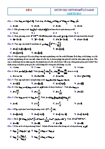 Đề ôn tập Giải tích Lớp 12 - Mũ Lôgarit - Đề 12 (Có đáp án)