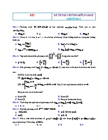 Đề ôn tập Giải tích Lớp 12 - Mũ Lôgarit - Đề 2 (Có đáp án)