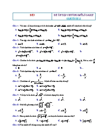 Đề ôn tập Giải tích Lớp 12 - Mũ Lôgarit - Đề 3 (Có đáp án)