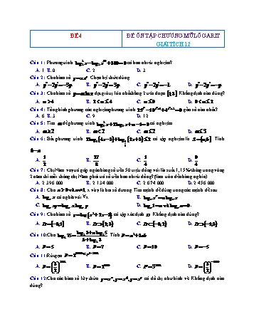 Đề ôn tập Giải tích Lớp 12 - Mũ Lôgarit - Đề 4 (Có đáp án)