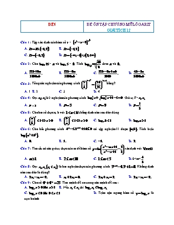 Đề ôn tập Giải tích Lớp 12 - Mũ Lôgarit - Đề 6 (Có đáp án)