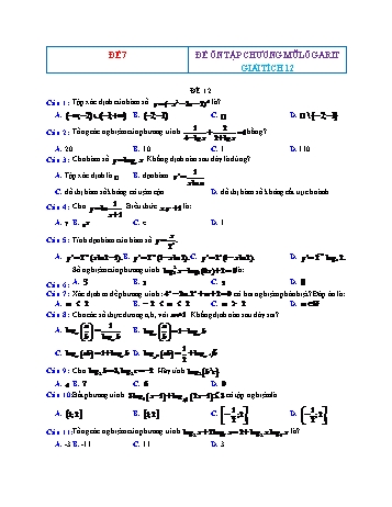 Đề ôn tập Giải tích Lớp 12 - Mũ Lôgarit - Đề 7 (Có đáp án)