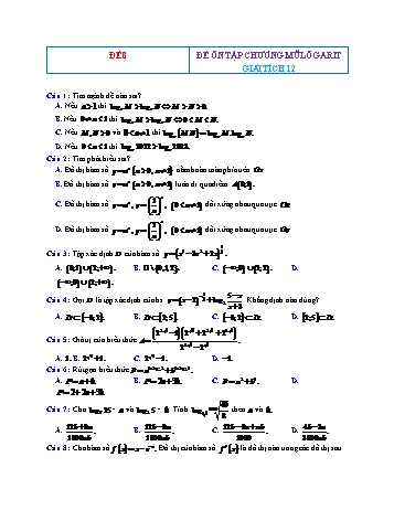 Đề ôn tập Giải tích Lớp 12 - Mũ Lôgarit - Đề 8 (Có đáp án)