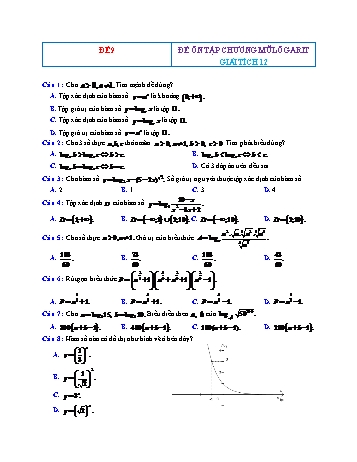 Đề ôn tập Giải tích Lớp 12 - Mũ Lôgarit - Đề 9 (Có đáp án)