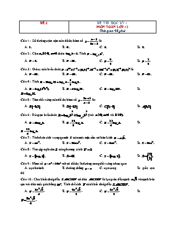 Đề thi học kì 1 Toán Lớp 12 - Đề 3 (Có đáp án)