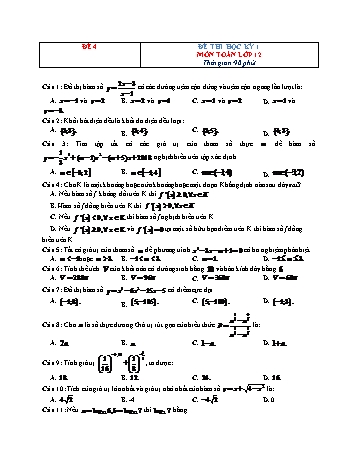 Đề thi học kì 1 Toán Lớp 12 - Đề 4 (Có đáp án)