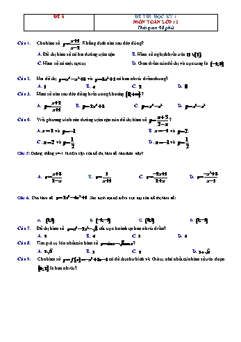 Đề thi học kì 1 Toán Lớp 12 - Đề 5 (Có đáp án)