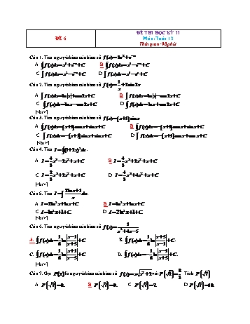 Đề thi học kì 2 Toán Khối 12 - Đề 6 (Có đáp án)