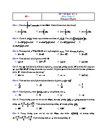 Đề thi học kì 2 Toán Lớp 12 - Đề 1 (Có đáp án)