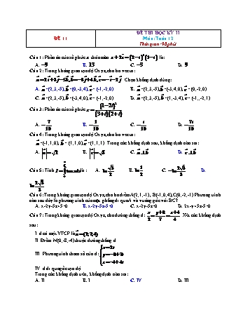 Đề thi học kì 2 Toán Lớp 12 - Đề 11 (Có đáp án)