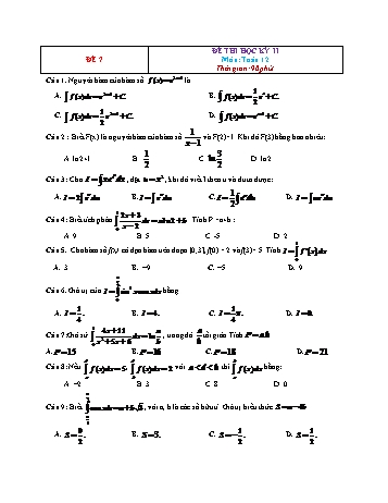 Đề thi học kì 2 Toán Lớp 12 - Đề 7 (Có đáp án)