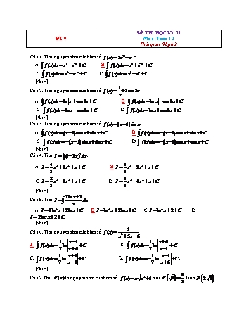 Đề thi học kì 2 Toán Lớp 12 - Đề 9 (Có đáp án)