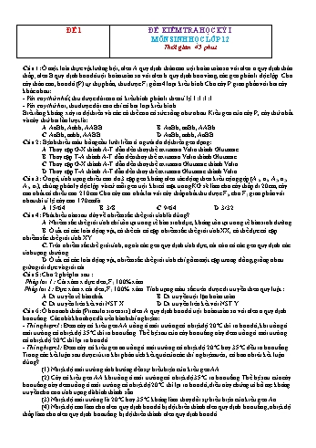 10 Đề kiểm tra học kì 1 Sinh học Lớp 12 (Có đáp án)