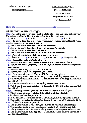 Đề kiểm tra học kì 1 môn Sinh học Lớp 12 - Năm học 2022-2023