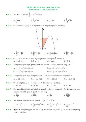 Đề ôn tập kiểm tra cuối học kì 2 Toán Lớp 12 - Đề số 17 (Có hướng dẫn giải chi tiết)