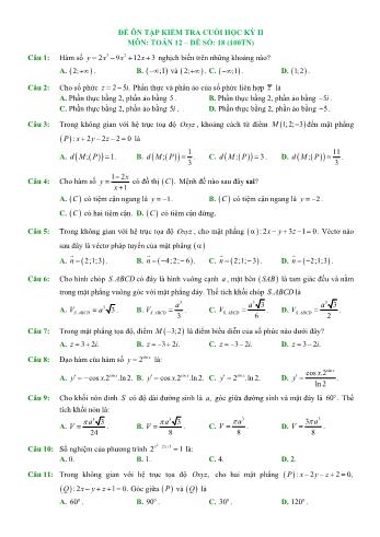 Đề ôn tập kiểm tra cuối học kì 2 Toán Lớp 12 - Đề số 18 (Có hướng dẫn giải chi tiết)