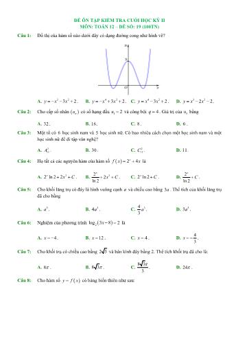 Đề ôn tập kiểm tra cuối học kì 2 Toán Lớp 12 - Đề số 19 (Có hướng dẫn giải chi tiết)