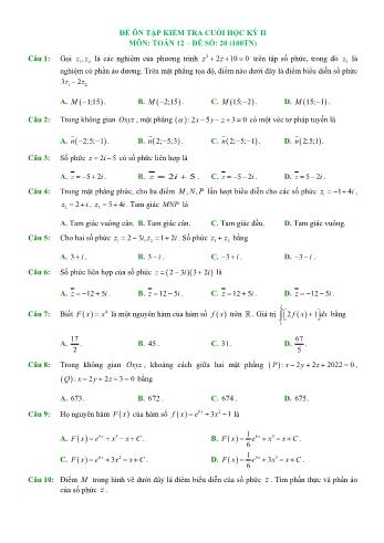 Đề ôn tập kiểm tra cuối học kì 2 Toán Lớp 12 - Đề số 20 (Có hướng dẫn giải chi tiết)