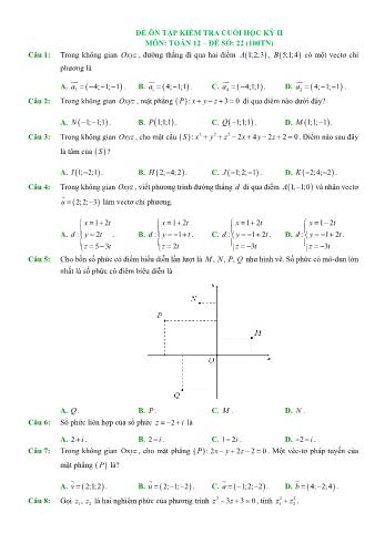 Đề ôn tập kiểm tra cuối học kì 2 Toán Lớp 12 - Đề số 22 (Có hướng dẫn giải chi tiết)