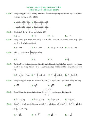 Đề ôn tập kiểm tra cuối học kì 2 Toán Lớp 12 - Đề số 24 (Có hướng dẫn giải chi tiết)