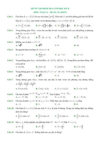 Đề ôn tập kiểm tra cuối học kì 2 Toán Lớp 12 - Đề số 29 (Có hướng dẫn giải chi tiết)