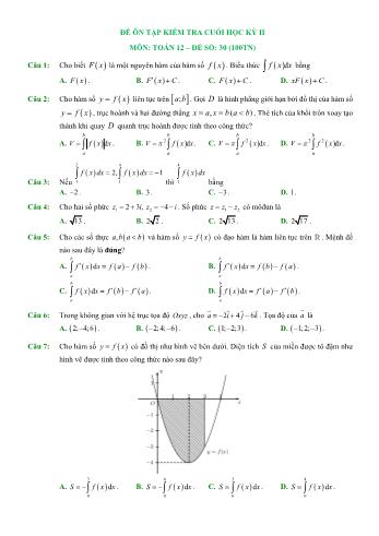Đề ôn tập kiểm tra cuối học kì 2 Toán Lớp 12 - Đề số 30 (Có hướng dẫn giải chi tiết)