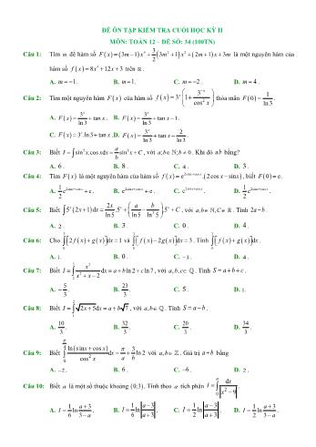 Đề ôn tập kiểm tra cuối học kì 2 Toán Lớp 12 - Đề số 34 (Có hướng dẫn giải chi tiết)