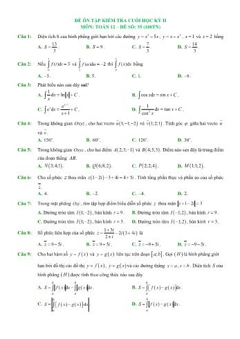 Đề ôn tập kiểm tra cuối học kì 2 Toán Lớp 12 - Đề số 35 (Có hướng dẫn giải chi tiết)