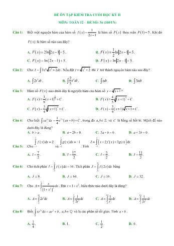 Đề ôn tập kiểm tra cuối học kì 2 Toán Lớp 12 - Đề số 36 (Có hướng dẫn giải chi tiết)