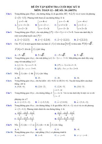Đề ôn tập kiểm tra cuối học kì 2 Toán Lớp 12 - Đề số 38 (Có hướng dẫn giải chi tiết)
