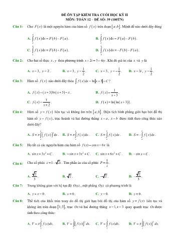 Đề ôn tập kiểm tra cuối học kì 2 Toán Lớp 12 - Đề số 39 (Có hướng dẫn giải chi tiết)