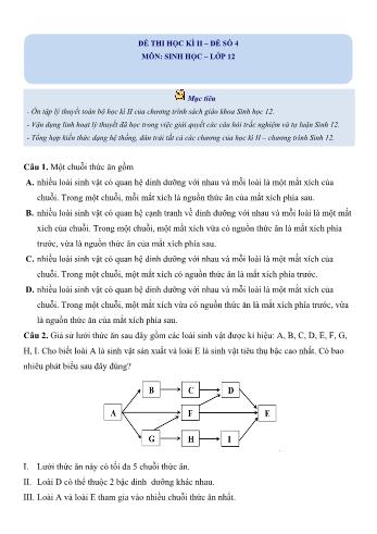 Đề thi học kì 2 Sinh học Lớp 12 - Đề số 4 (Có hướng dẫn giải chi tiết)