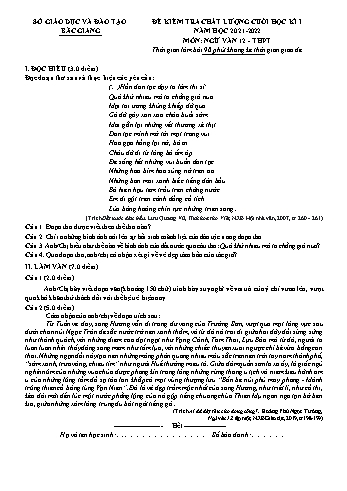 Đề kiểm tra chất lượng cuối học kì 1 Ngữ văn Lớp 12 - Năm học 2021-2022 - Sở GD&ĐT Bắc Giang (Có đáp án)