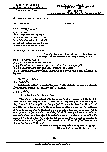 Đề kiểm tra cuối kì 1 Ngữ văn Lớp 12 - Ca sau - Năm học 2021-2022 - Trường THPT Đoàn Thượng (Có hướng dẫn chấm)