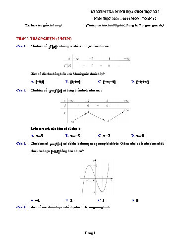 Đề kiểm tra minh họa cuối học kì 1 Toán Lớp 12 - Năm học 2021-2022 (Có hướng dẫn giải chi tiết)