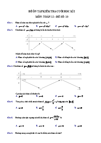 Đề ôn tập kiểm tra cuối học kì 1 Toán Lớp 12 - Đề số 10 (Có lời giải chi tiết)